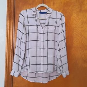 Apt. 9 Women's White Black Button Down Lightweight  Sheer Blouse